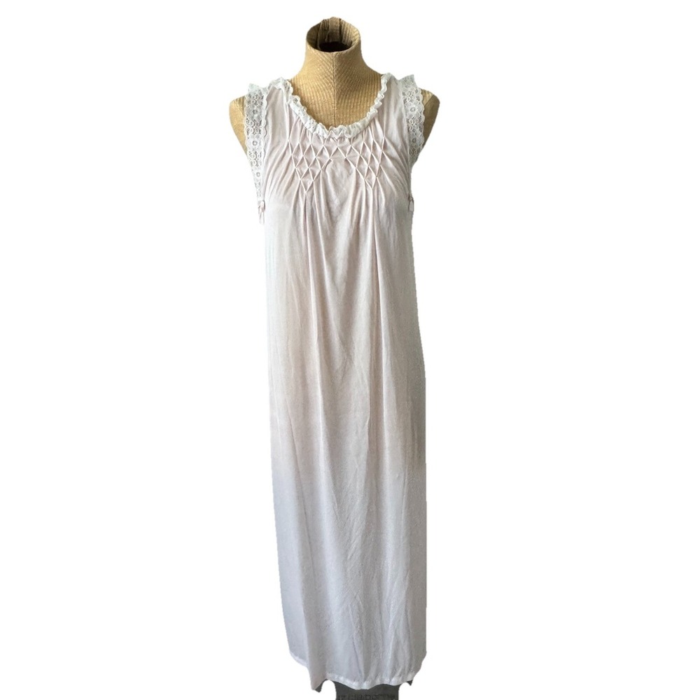 Vintage‎ Peach Pink Long Nightgown Slip Dress M Beautiful Coquette Feminine